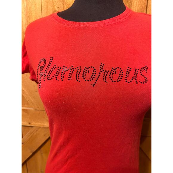 Women's Small Red Shirt Glamorous Black Rhinestone - Picture 2 of 5